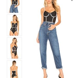 Superdown Harlow Bandage Mesh Bodysuit from revolve black white contrast